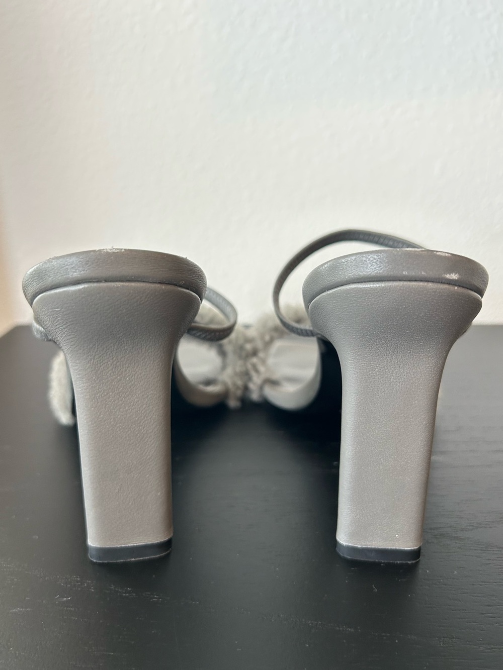 BY FAR Gray Shearling Strap Heeled Sandal - Picture 4 of 10